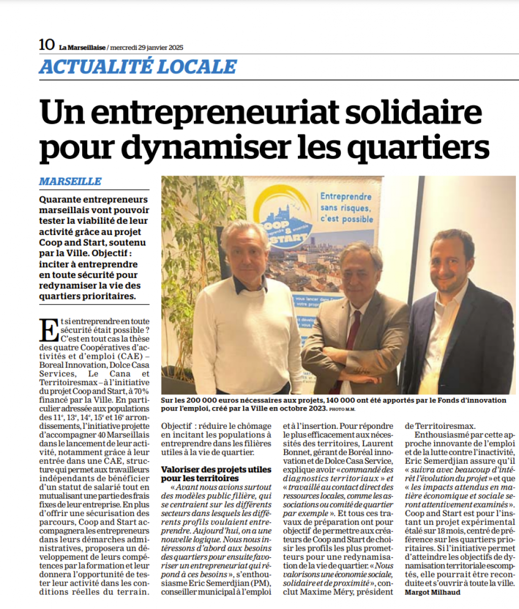 Entreprendre à Marseille avec Coop & Start dans le journal La Marseillaise